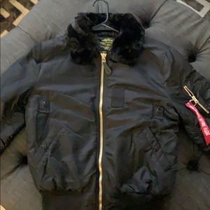 Alpha Industries, Inc. Black Fur Collar Bomber
